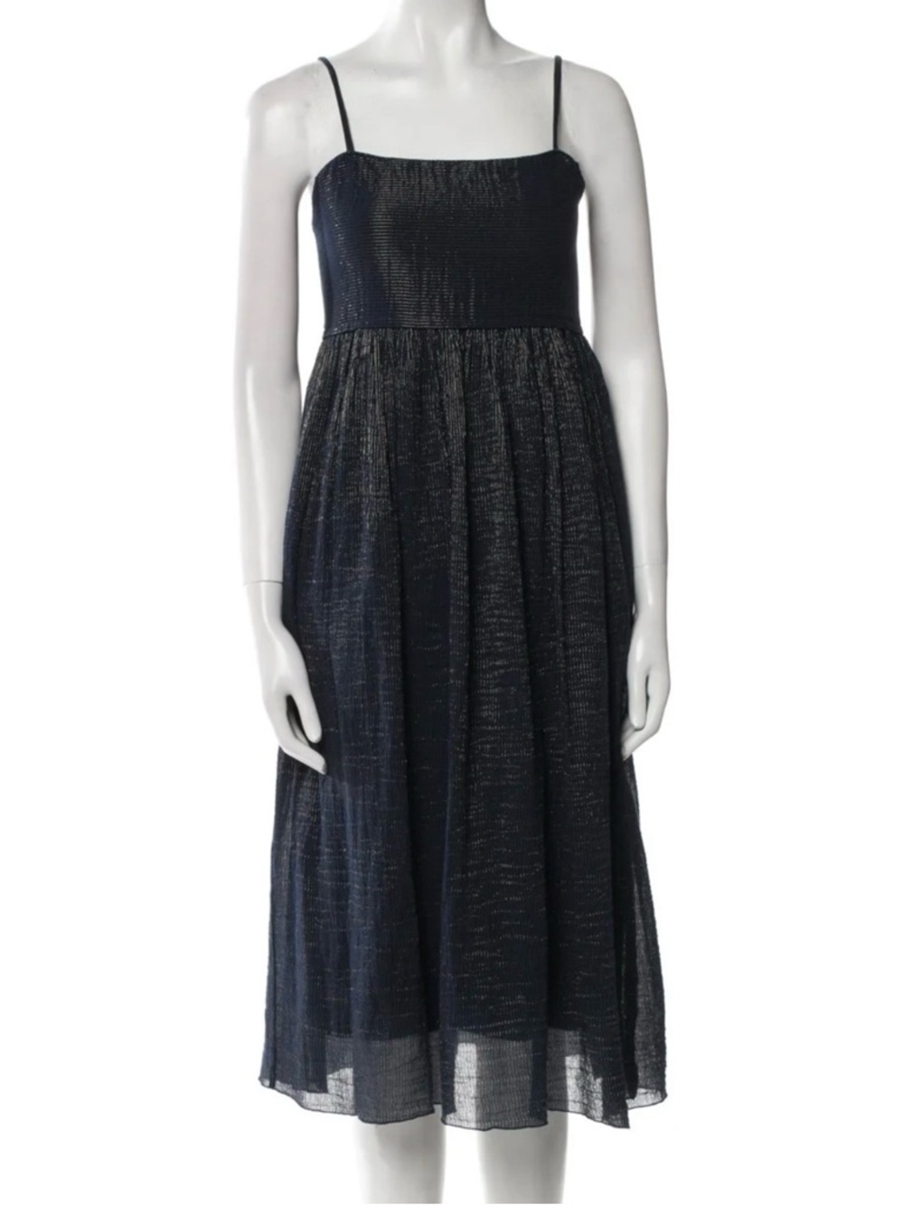 Pomandère Navy Metallic Spaghetti-Strap Midi Dress